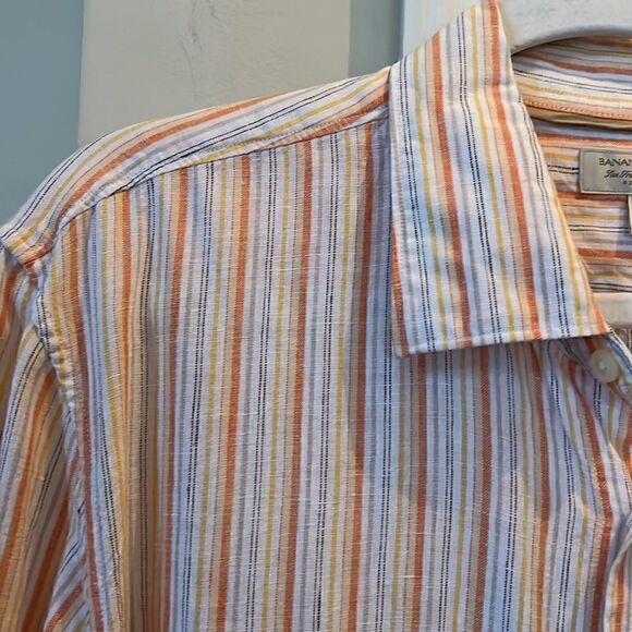 Banana Republic Men’s XL 100% Linen sherbet striped shirt - Picture 4 of 14